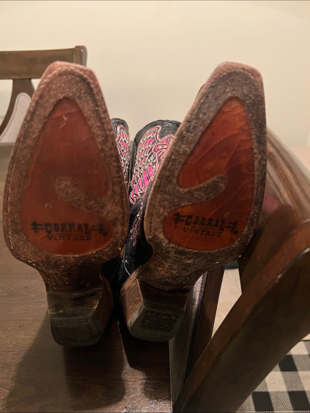 Corral Black Distressed Blingy Leather Cowboy Boots with Pink Embroidery - Picture 10 of 11